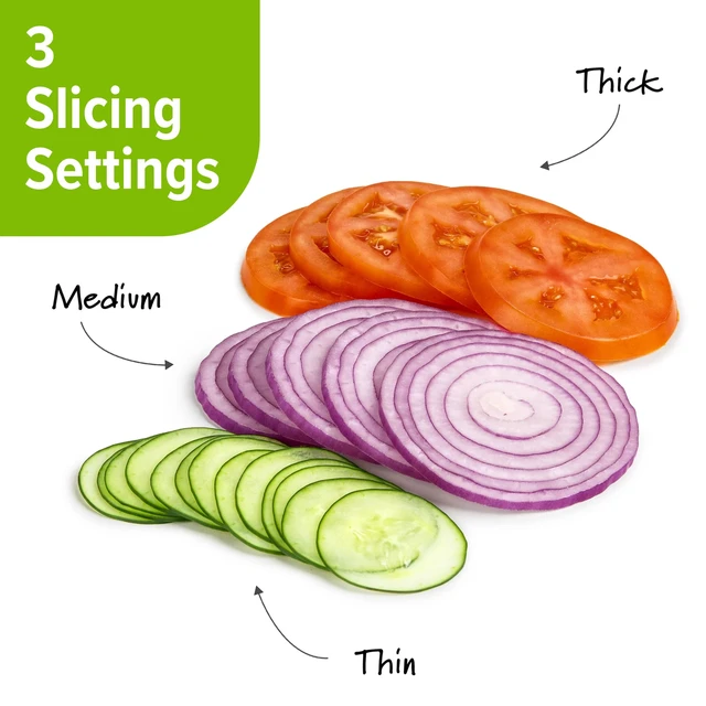Alt view image 3 of 7 - Adjust-A-Slice Mandoline Slicer with Adjustable Thickness | Perfect for Vegetables, Fruits, and More, Includes Hand Guard and Non-Slip Base, Compact Space-Saving Design For Easy Storage