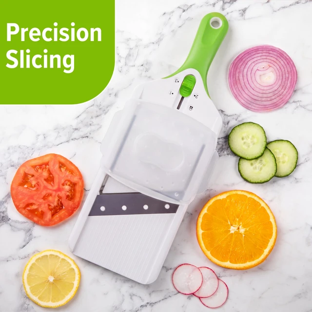 Alt view image 2 of 7 - Adjust-A-Slice Mandoline Slicer with Adjustable Thickness | Perfect for Vegetables, Fruits, and More, Includes Hand Guard and Non-Slip Base, Compact Space-Saving Design For Easy Storage