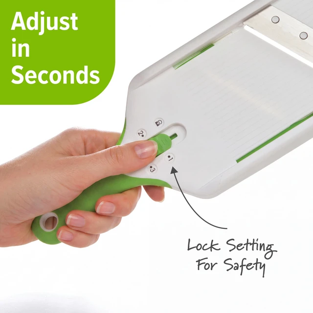 Alt view image 4 of 7 - Adjust-A-Slice Mandoline Slicer with Adjustable Thickness | Perfect for Vegetables, Fruits, and More, Includes Hand Guard and Non-Slip Base, Compact Space-Saving Design For Easy Storage