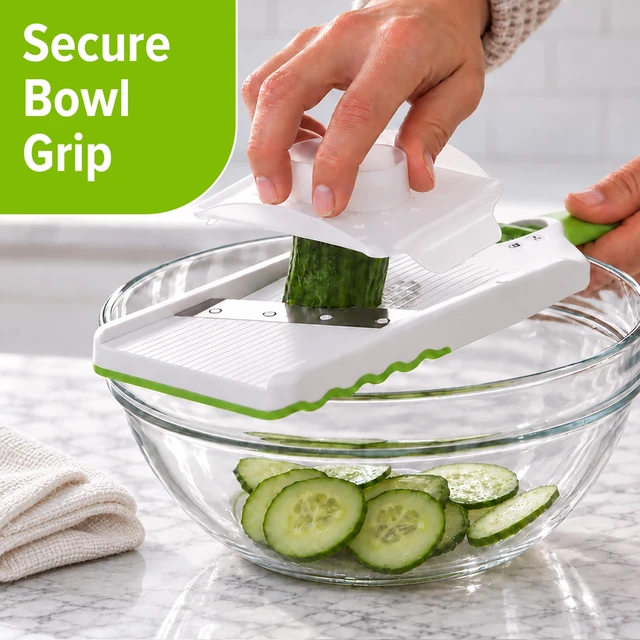 Alt view image 6 of 7 - Adjust-A-Slice Mandoline Slicer with Adjustable Thickness | Perfect for Vegetables, Fruits, and More, Includes Hand Guard and Non-Slip Base, Compact Space-Saving Design For Easy Storage