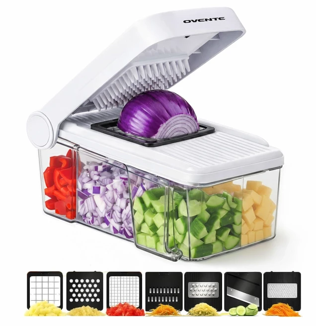 Main image of 7-in-1 Vegetable Chopper and Mandoline Slicer, White MD71W | With 7 Interchangeable Blades and Safety Gloves, Multifunctional Kitchen Gadget for Fruit, Onion, Potato, Cucumber & More