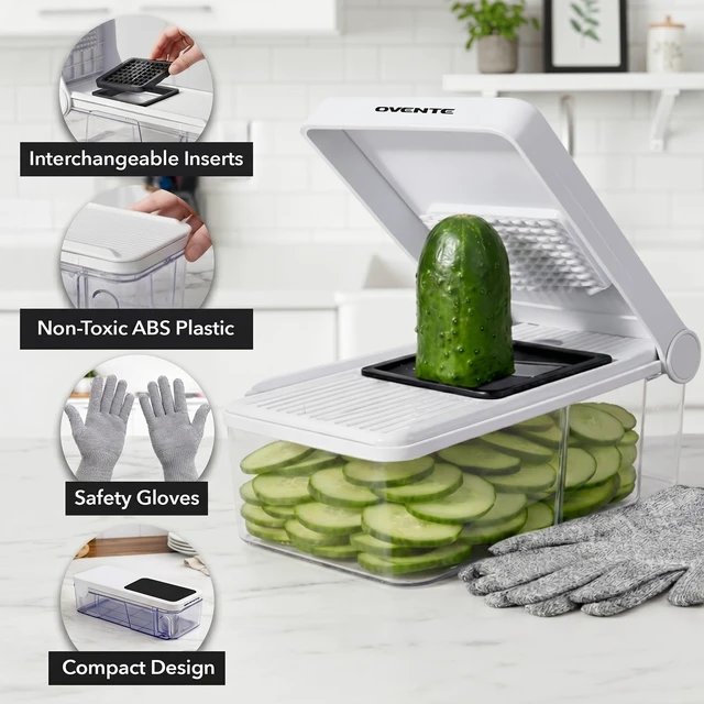 Alt view image 2 of 7 - 7-in-1 Vegetable Chopper and Mandoline Slicer, White MD71W | With 7 Interchangeable Blades and Safety Gloves, Multifunctional Kitchen Gadget for Fruit, Onion, Potato, Cucumber & More