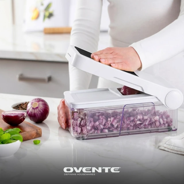 Alt view image 4 of 7 - 7-in-1 Vegetable Chopper and Mandoline Slicer, White MD71W | With 7 Interchangeable Blades and Safety Gloves, Multifunctional Kitchen Gadget for Fruit, Onion, Potato, Cucumber & More