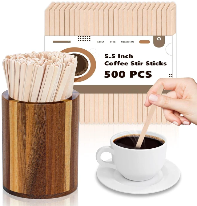 Main image of 500 Pcs Acacia Wood Coffee Stirrer and Holder Set 5.5 Inch Coffee Stir Sticks Wood Coffee Stirrers Holder Disposable Espresso Stir Sticks Beverage Stirrers Coffee Station Accessories for Coffee Bar