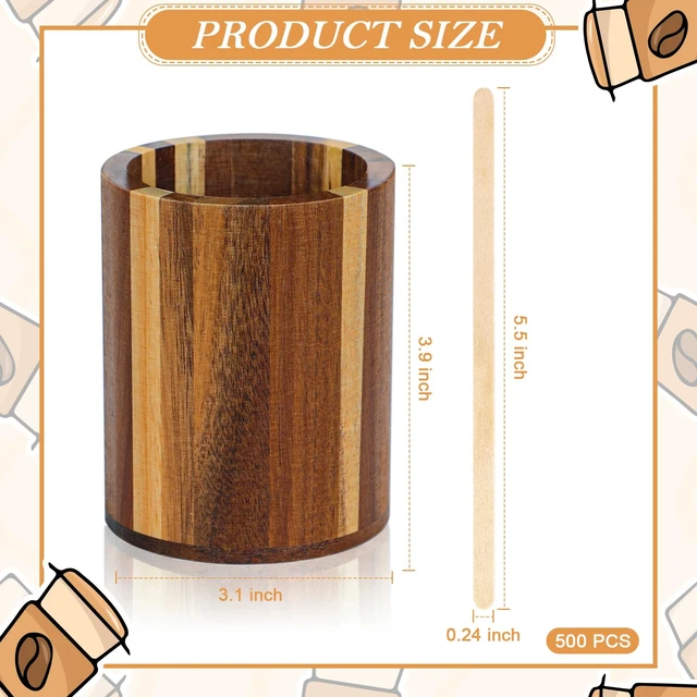 Alt view image 2 of 7 - 500 Pcs Acacia Wood Coffee Stirrer and Holder Set 5.5 Inch Coffee Stir Sticks Wood Coffee Stirrers Holder Disposable Espresso Stir Sticks Beverage Stirrers Coffee Station Accessories for Coffee Bar