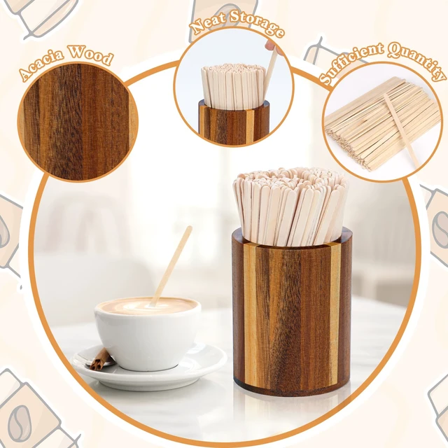 Alt view image 3 of 7 - 500 Pcs Acacia Wood Coffee Stirrer and Holder Set 5.5 Inch Coffee Stir Sticks Wood Coffee Stirrers Holder Disposable Espresso Stir Sticks Beverage Stirrers Coffee Station Accessories for Coffee Bar