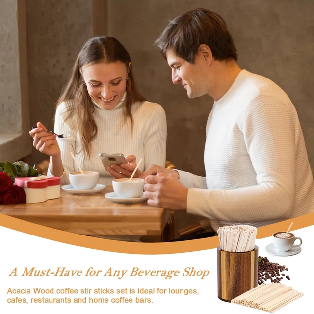 Alt view image 7 of 7 - 500 Pcs Acacia Wood Coffee Stirrer and Holder Set 5.5 Inch Coffee Stir Sticks Wood Coffee Stirrers Holder Disposable Espresso Stir Sticks Beverage Stirrers Coffee Station Accessories for Coffee Bar