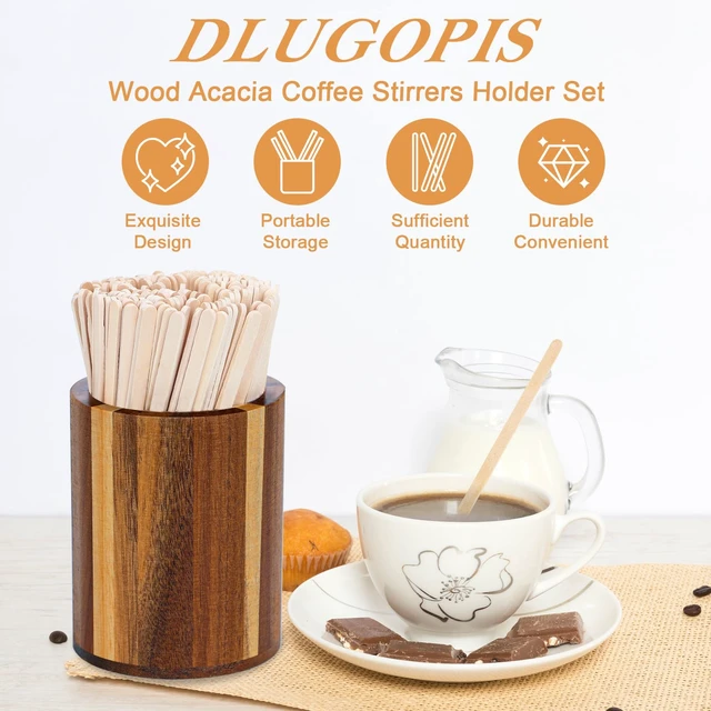 Alt view image 5 of 7 - 500 Pcs Acacia Wood Coffee Stirrer and Holder Set 5.5 Inch Coffee Stir Sticks Wood Coffee Stirrers Holder Disposable Espresso Stir Sticks Beverage Stirrers Coffee Station Accessories for Coffee Bar
