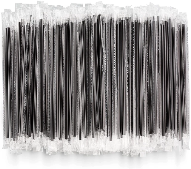 Main image of Individually Wrapped Coffee Stirrers 1000 Pack, Black 5.75-Inch Disposable Plastic Drinking Sip Stir Sticks for Cocktails, Bulk pack
