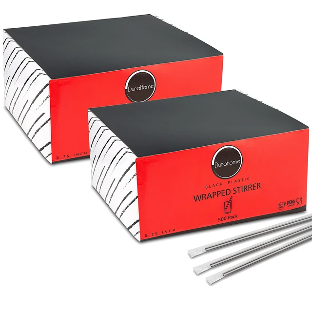 Alt view image 2 of 7 - Individually Wrapped Coffee Stirrers 1000 Pack, Black 5.75-Inch Disposable Plastic Drinking Sip Stir Sticks for Cocktails, Bulk pack