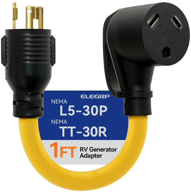 Main image of 30 Amp Generator Adapter Cord, NEMA L5-30P to TT-30R Generator to RV Adapter, 3 Prong Twist Lock Male to RV Female Receptacle, Heavy Duty Dogbone Electrical Converter for Travel Trailer Camper