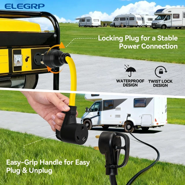 Alt view image 3 of 6 - 30 Amp Generator Adapter Cord, NEMA L5-30P to TT-30R Generator to RV Adapter, 3 Prong Twist Lock Male to RV Female Receptacle, Heavy Duty Dogbone Electrical Converter for Travel Trailer Camper