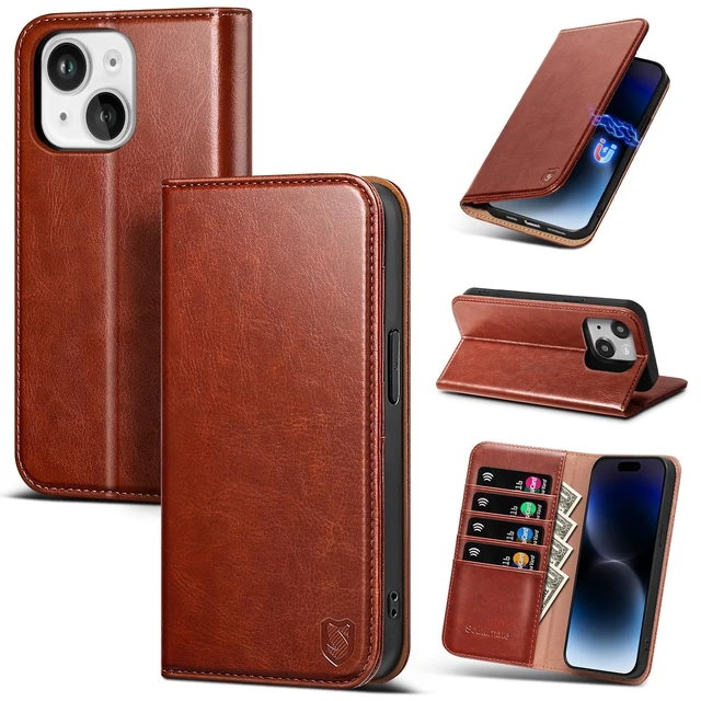 Main image of for iPhone 14 Wallet Case with Card Holder,Brown | Magnetic Clasp,RFID Blocking,PU Leather,Flip Folio Shockproof Phone Cover,with Credit Card Slots & Kickstand for Men & Women