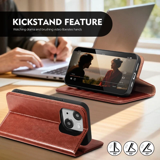 Alt view image 6 of 7 - for iPhone 14 Wallet Case with Card Holder,Brown | Magnetic Clasp,RFID Blocking,PU Leather,Flip Folio Shockproof Phone Cover,with Credit Card Slots & Kickstand for Men & Women