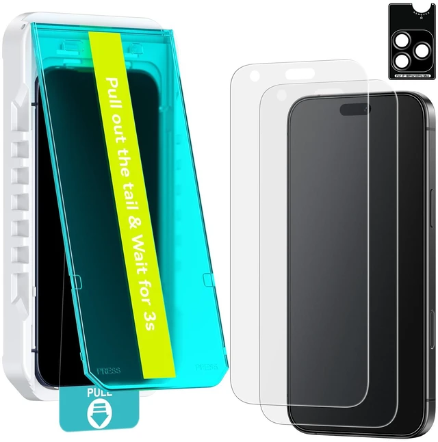 Main image of 2+1 Pack for iPhone 18 Pro Matte Glass Screen Protector | Face ID Compatible, 6.3, 4X Stronger Tempered Glass, Anti-Glare Anti-Fingerprint, 1 Set Camera Lens Protector, Auto Fit Box