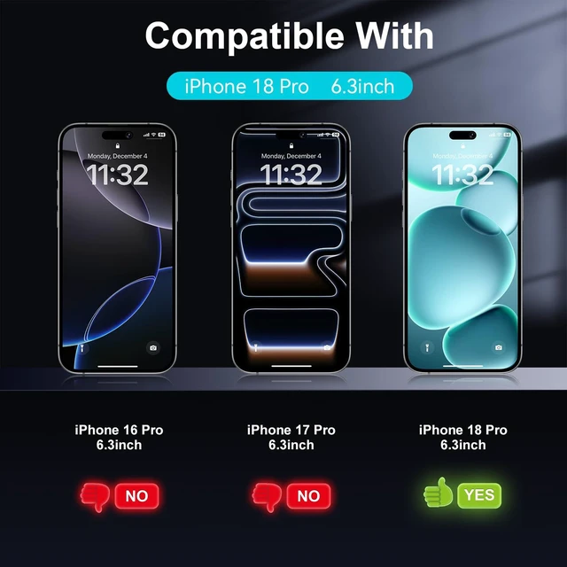 Alt view image 7 of 7 - 2+1 Pack for iPhone 18 Pro Matte Glass Screen Protector | Face ID Compatible, 6.3, 4X Stronger Tempered Glass, Anti-Glare Anti-Fingerprint, 1 Set Camera Lens Protector, Auto Fit Box