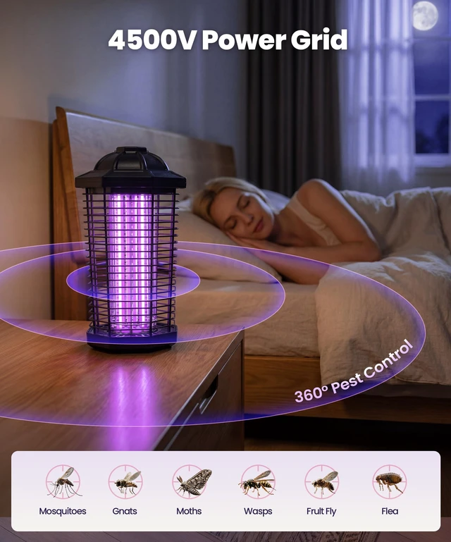 Alt view image 4 of 6 - Bug Zapper Indoor Outdoor, Fly Trap Mosquito Trap with 4200V High-Voltage Grid & 6.5 ft Power Cord, Mosquito Zapper, Fly Killer & Fly Zapper with Replaceable Lamp Tube