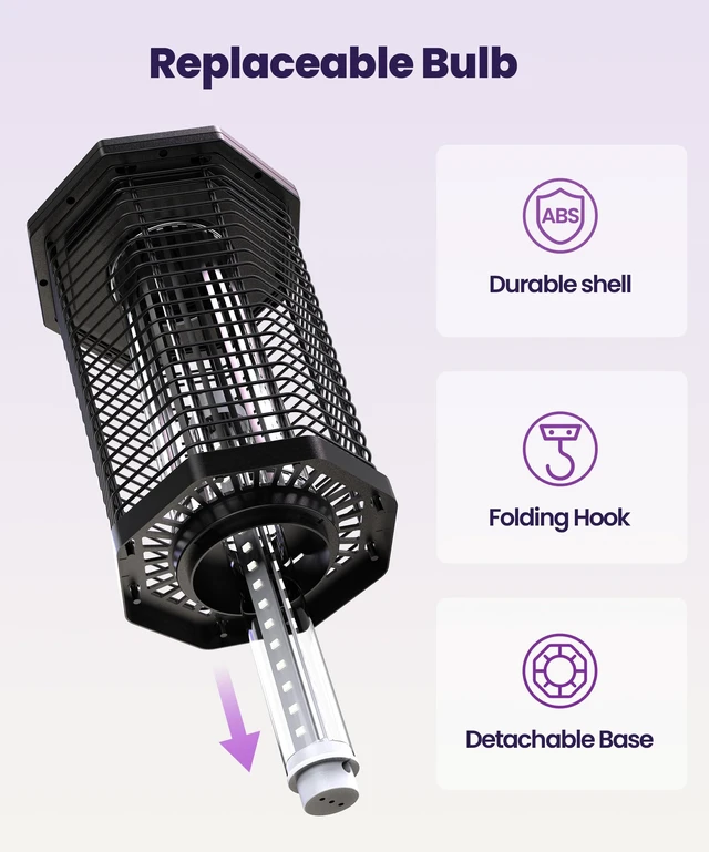 Alt view image 6 of 6 - Bug Zapper Indoor Outdoor, Fly Trap Mosquito Trap with 4200V High-Voltage Grid & 6.5 ft Power Cord, Mosquito Zapper, Fly Killer & Fly Zapper with Replaceable Lamp Tube
