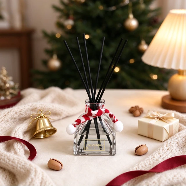 Alt view image 2 of 7 - Christmas Reed Diffuser Set,Spiced Apple & Cinnamon,3.38fl.oz | Includes 6 Fiber Reeds,Reed Diffuser for Home,Bathroom & Bedroom Decor,Office Decor,Air Freshener & Gift for Any Occasion