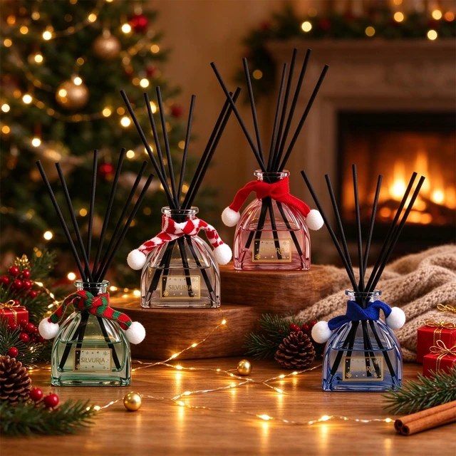 Alt view image 6 of 7 - Christmas Reed Diffuser Set,Spiced Apple & Cinnamon,3.38fl.oz | Includes 6 Fiber Reeds,Reed Diffuser for Home,Bathroom & Bedroom Decor,Office Decor,Air Freshener & Gift for Any Occasion