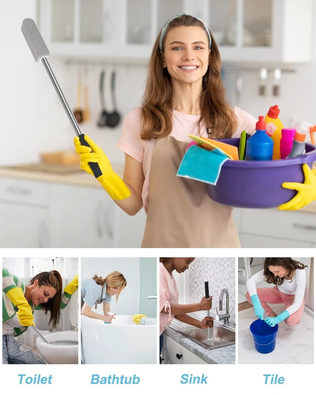 Alt view image 2 of 7 - 6 Pack Pumice Stone Toilet Bowl Cleaner | 22" Stainless Handle Hard Water Stains Remover, Extra Long Pumice Brush for Toilet, Sink, Pool, Tile, Grill