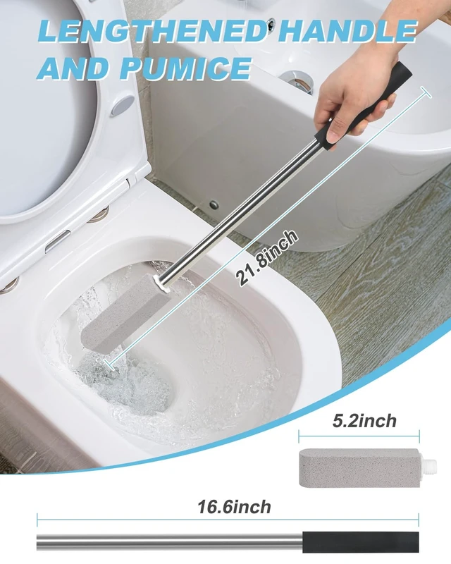 Alt view image 3 of 7 - 6 Pack Pumice Stone Toilet Bowl Cleaner | 22" Stainless Handle Hard Water Stains Remover, Extra Long Pumice Brush for Toilet, Sink, Pool, Tile, Grill