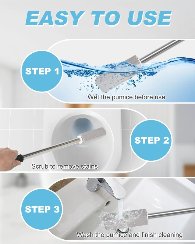 Alt view image 6 of 7 - 6 Pack Pumice Stone Toilet Bowl Cleaner | 22" Stainless Handle Hard Water Stains Remover, Extra Long Pumice Brush for Toilet, Sink, Pool, Tile, Grill