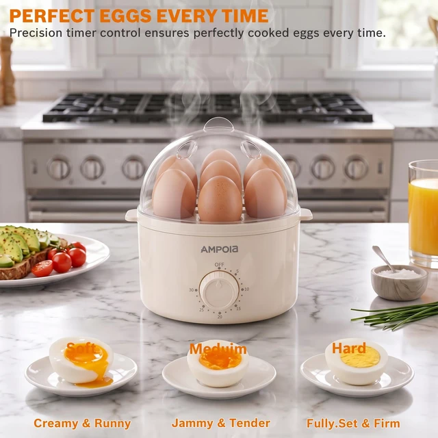 Alt view image 2 of 7 - 350W Rapid Egg Cooker with 30 Min Timer, 7 Hard Boiled Eggs, Beige | Electric Egg Boiler for Soft Medium Hard Boiled, Egg Steamer with Auto Shut-Off, Dishwasher Safe, BPA Free, Measuring Cup