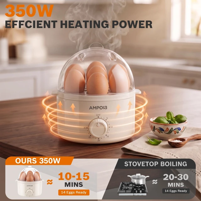 Alt view image 3 of 7 - 350W Rapid Egg Cooker with 30 Min Timer, 7 Hard Boiled Eggs, Beige | Electric Egg Boiler for Soft Medium Hard Boiled, Egg Steamer with Auto Shut-Off, Dishwasher Safe, BPA Free, Measuring Cup
