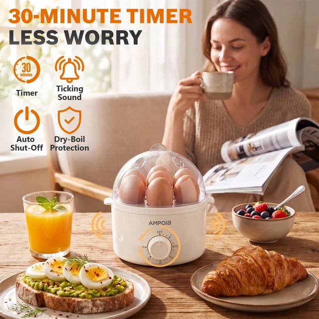 Alt view image 4 of 7 - 350W Rapid Egg Cooker with 30 Min Timer, 7 Hard Boiled Eggs, Beige | Electric Egg Boiler for Soft Medium Hard Boiled, Egg Steamer with Auto Shut-Off, Dishwasher Safe, BPA Free, Measuring Cup
