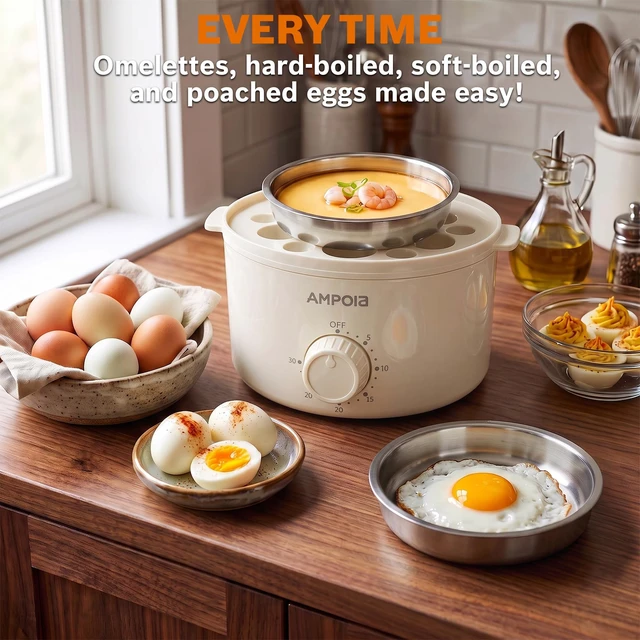 Alt view image 5 of 7 - 350W Rapid Egg Cooker with 30 Min Timer, 7 Hard Boiled Eggs, Beige | Electric Egg Boiler for Soft Medium Hard Boiled, Egg Steamer with Auto Shut-Off, Dishwasher Safe, BPA Free, Measuring Cup