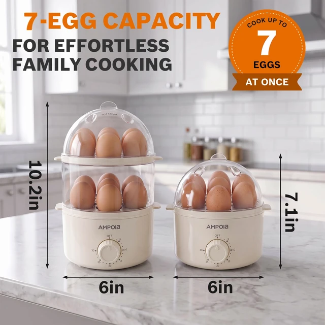 Alt view image 6 of 7 - 350W Rapid Egg Cooker with 30 Min Timer, 7 Hard Boiled Eggs, Beige | Electric Egg Boiler for Soft Medium Hard Boiled, Egg Steamer with Auto Shut-Off, Dishwasher Safe, BPA Free, Measuring Cup