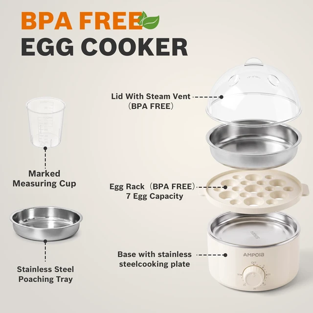 Alt view image 7 of 7 - 350W Rapid Egg Cooker with 30 Min Timer, 7 Hard Boiled Eggs, Beige | Electric Egg Boiler for Soft Medium Hard Boiled, Egg Steamer with Auto Shut-Off, Dishwasher Safe, BPA Free, Measuring Cup