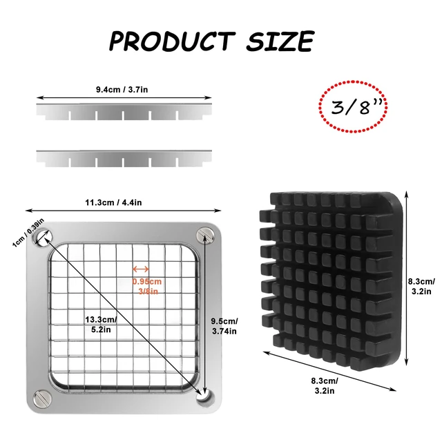 Alt view image 2 of 7 - Commercial Vegetable Replacement Chopper 3/8 Blade | Replacement Chopper Dicer Stainless Steel Blade and Pusher Block for Fruit Cutting Machine Tomato onion French Fries Cutter