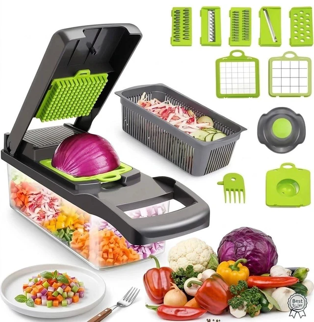 Main image of 16-in-1 Vegetable Chopper, Vegetable Cutter & Slicer with Container, Multifunctional Manual Food Dicer, Shredder, Grater & Julienne Cutter for Kitchen
