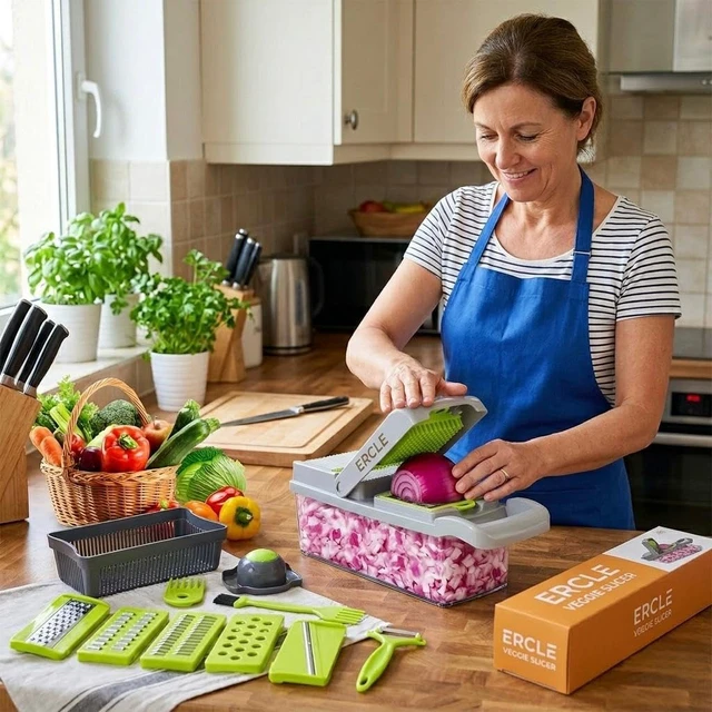 Alt view image 4 of 7 - 16-in-1 Vegetable Chopper, Vegetable Cutter & Slicer with Container, Multifunctional Manual Food Dicer, Shredder, Grater & Julienne Cutter for Kitchen