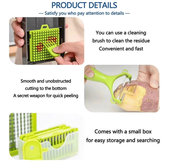 Alt view image 5 of 7 - 16-in-1 Vegetable Chopper, Vegetable Cutter & Slicer with Container, Multifunctional Manual Food Dicer, Shredder, Grater & Julienne Cutter for Kitchen