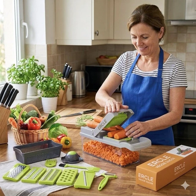 Alt view image 6 of 7 - 16-in-1 Vegetable Chopper, Vegetable Cutter & Slicer with Container, Multifunctional Manual Food Dicer, Shredder, Grater & Julienne Cutter for Kitchen