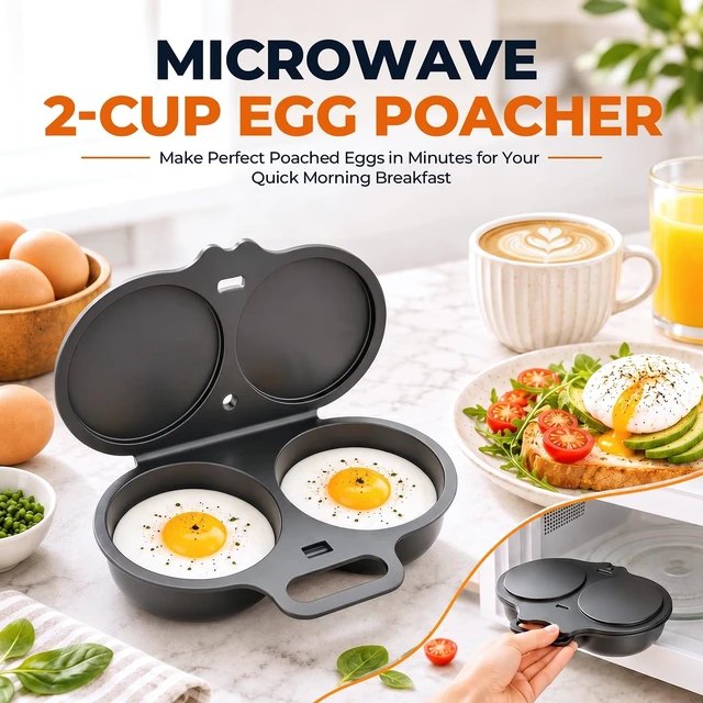 Alt view image 2 of 7 - 3Pcs Microwave Egg Poacher for 2 Eggs,Microwave Egg Cooker with Lid&Handle | Quick-Heat Nonstick Dual Cavity Microwave Egg Poacher, Quick Oil-Free Cooking, Food-Grade PP & Versatile Kitchen Essential
