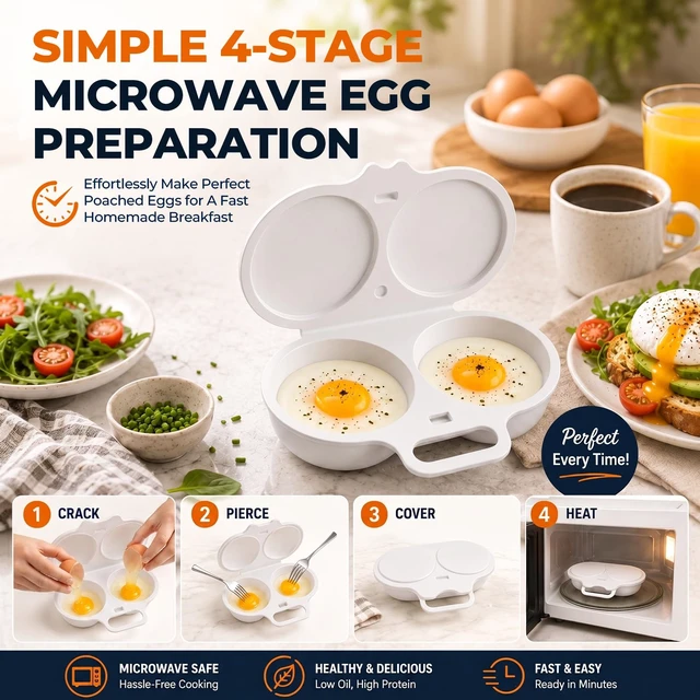 Alt view image 3 of 7 - 3Pcs Microwave Egg Poacher for 2 Eggs,Microwave Egg Cooker with Lid&Handle | Quick-Heat Nonstick Dual Cavity Microwave Egg Poacher, Quick Oil-Free Cooking, Food-Grade PP & Versatile Kitchen Essential