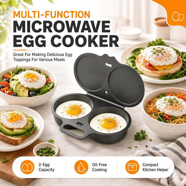 Alt view image 4 of 7 - 3Pcs Microwave Egg Poacher for 2 Eggs,Microwave Egg Cooker with Lid&Handle | Quick-Heat Nonstick Dual Cavity Microwave Egg Poacher, Quick Oil-Free Cooking, Food-Grade PP & Versatile Kitchen Essential