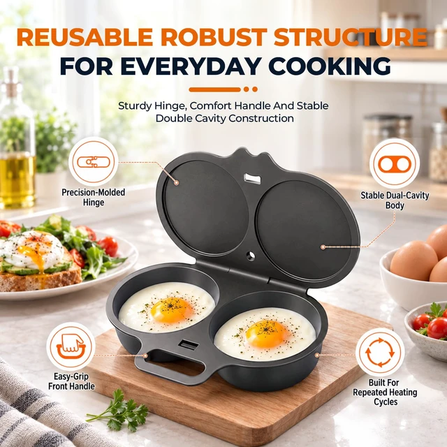Alt view image 7 of 7 - 3Pcs Microwave Egg Poacher for 2 Eggs,Microwave Egg Cooker with Lid&Handle | Quick-Heat Nonstick Dual Cavity Microwave Egg Poacher, Quick Oil-Free Cooking, Food-Grade PP & Versatile Kitchen Essential