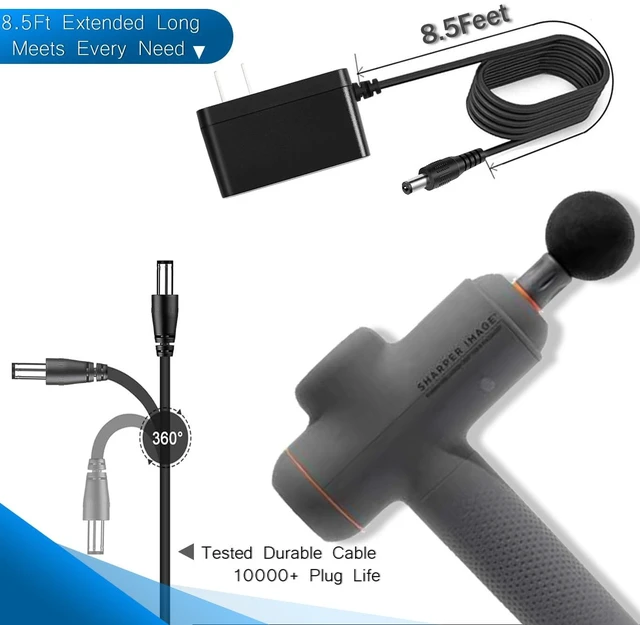 Alt view image 3 of 6 - 27V Massage Gun Charger AC Adapter for Sharper Image 2437599 1013983 1011666 1014747 1013002 1012667 1013985 Powerboost Deep Tissue Percussion Muscle Massage Gun Power Cord Supply- 8.5Ft