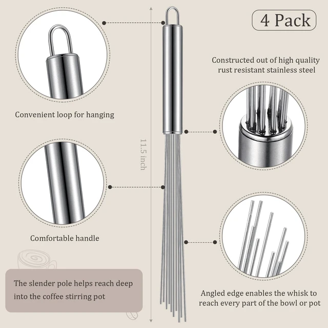 Alt view image 2 of 7 - 4 Pcs Barista Whisk Tool 11.5 Inch Long Handle 10 Needles Stirrer | 2mm Stainless Steel Needles for Espresso Mixing, Efficient Drink Whisk for Commercial Home Use, Reduces Clumping
