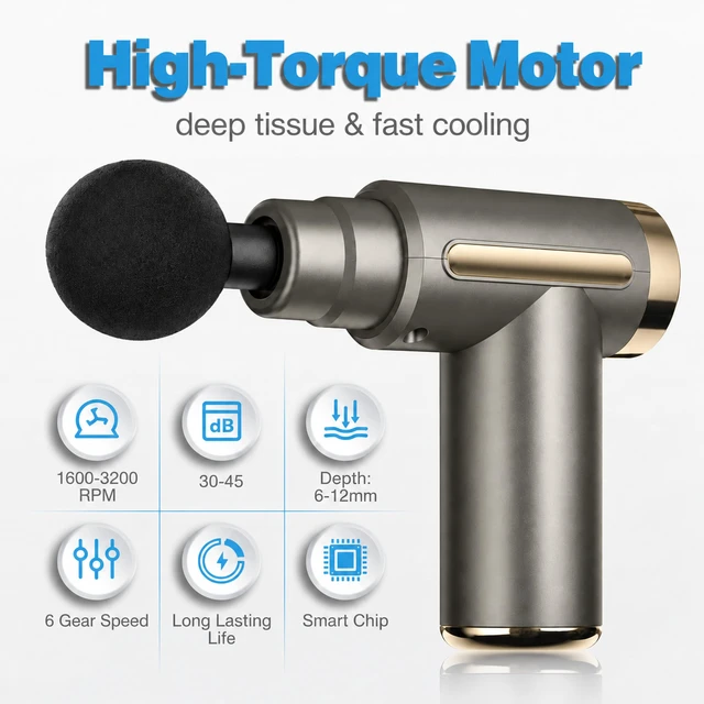 Alt view image 3 of 7 - Massage Gun Deep Tissue, 4 Heads, 6 Speeds, Cordless Handheld | Six speeds and four heads. Fits in a bag. Neck back shoulders legs arms. Carry case included or not. 2 year warranty.