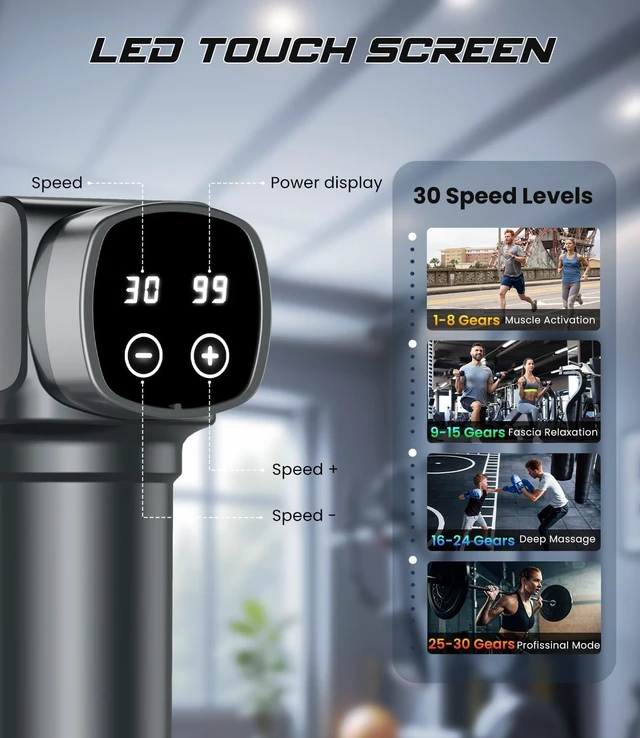 Alt view image 2 of 6 - Deep Tissue Massage Gun, Portable Percussion Muscle Massager with 30 Speeds & 6 Attachments, Handheld Electric Back & Neck Massager for Pain Relief