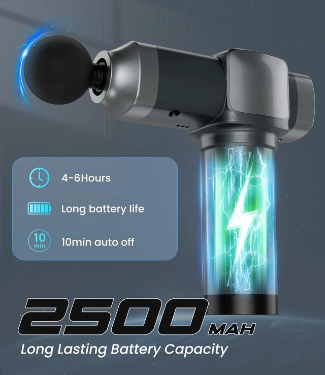 Alt view image 4 of 6 - Deep Tissue Massage Gun, Portable Percussion Muscle Massager with 30 Speeds & 6 Attachments, Handheld Electric Back & Neck Massager for Pain Relief