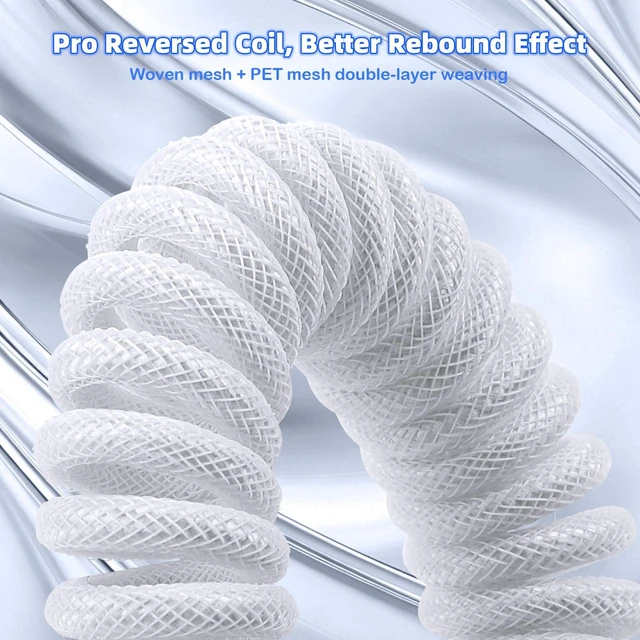 Alt view image 2 of 7 - C01 Ultimate Custom Coiled USB C Cable for Gaming Keyboard,Double-Sleeved Braided with RGB Light Plug Detachable Metal Aviator,1.5M Type-C to USB-A Mechanical Keyboard Cable-White