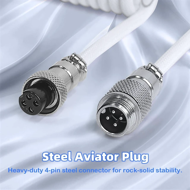Alt view image 3 of 7 - C01 Ultimate Custom Coiled USB C Cable for Gaming Keyboard,Double-Sleeved Braided with RGB Light Plug Detachable Metal Aviator,1.5M Type-C to USB-A Mechanical Keyboard Cable-White