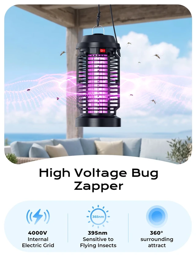 Alt view image 4 of 7 - Bug Zapper Outdoor, 15W, 4000V Electric Mosquito Lamp | Polypropylene, Indoor and Outdoor, Waterproof, Plug-in, replaceable bulb for Home Patio Office Courtyard Camping